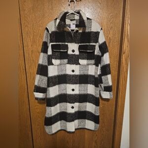 SO Black and White Long Plaid Utility Jacket Shacket